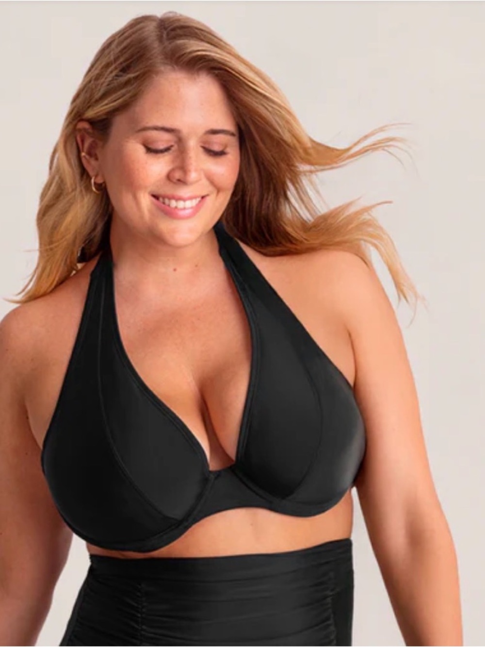 Shapermint Essentials Black Full Coverage Halter Underwire Swim Top- L or XL NWT